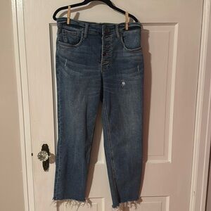 Kut from the Kloth High Rise Rachael Fab Ab Mom Jean Button Fly Rough Hem Size 6